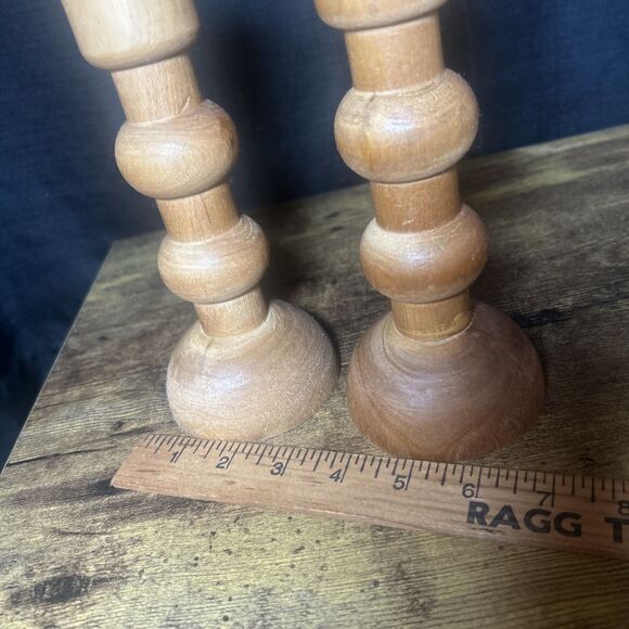 Wood Candlestick Holders Set of 2- 8” Natural Farmhouse Rustic Rounded Design - Picture 11 of 11